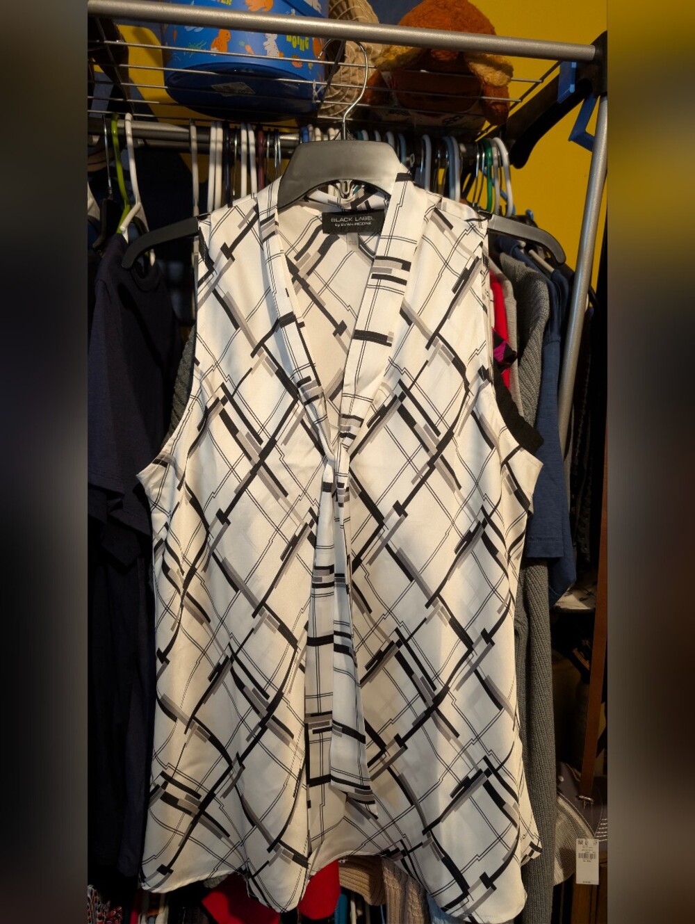 Evan Picone Black and White Sleeveless Tie-Neck Camisole